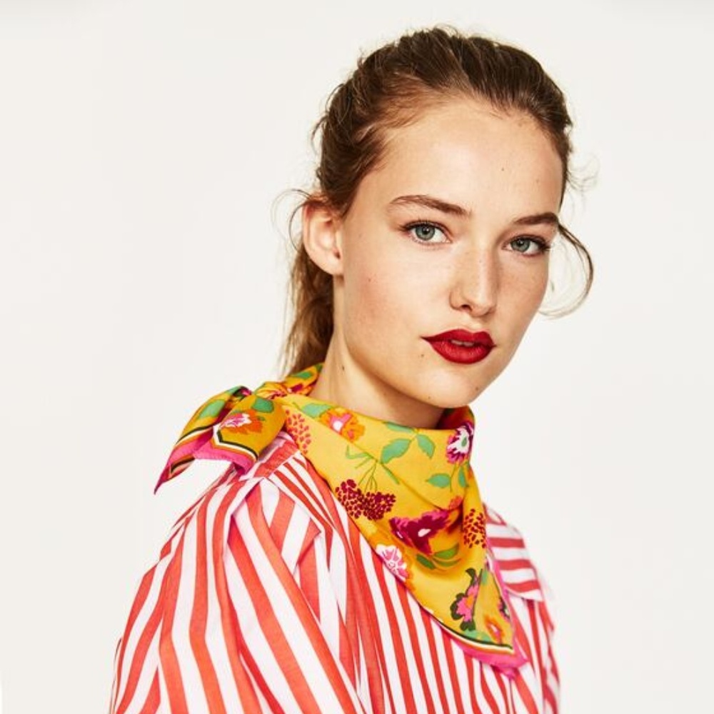 Zara Floral Summer Spring Vivid Print Square Scarf
